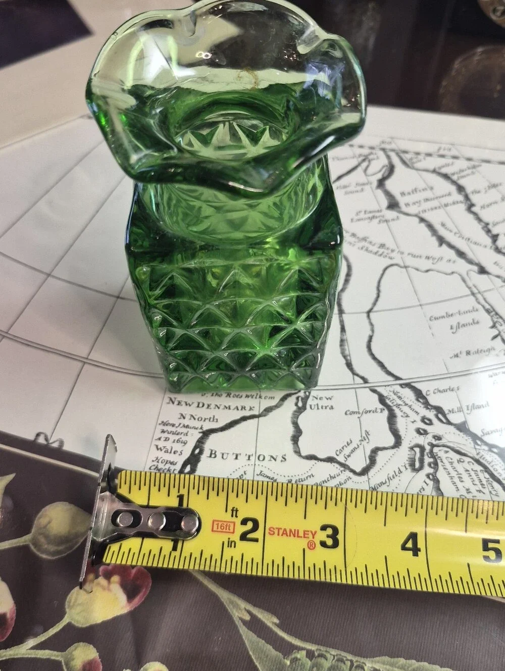 Green Pressed Glass Vase - Elegant Home Accent
